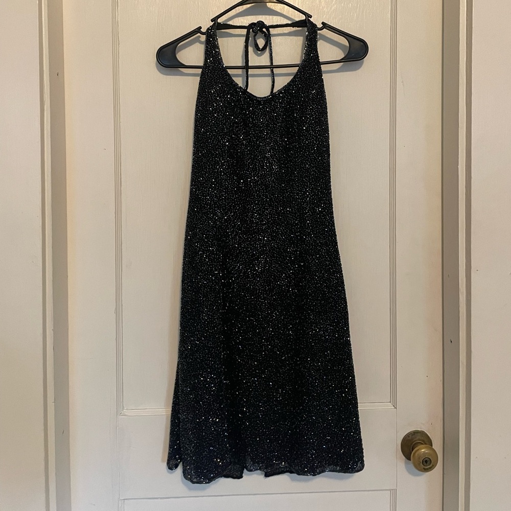 Cache Black Sparkle Backless Halter Dress